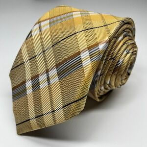 Jos‎ A Bank Heritage Collection Silk Hand Made Men's Necktie Yellow Plaid